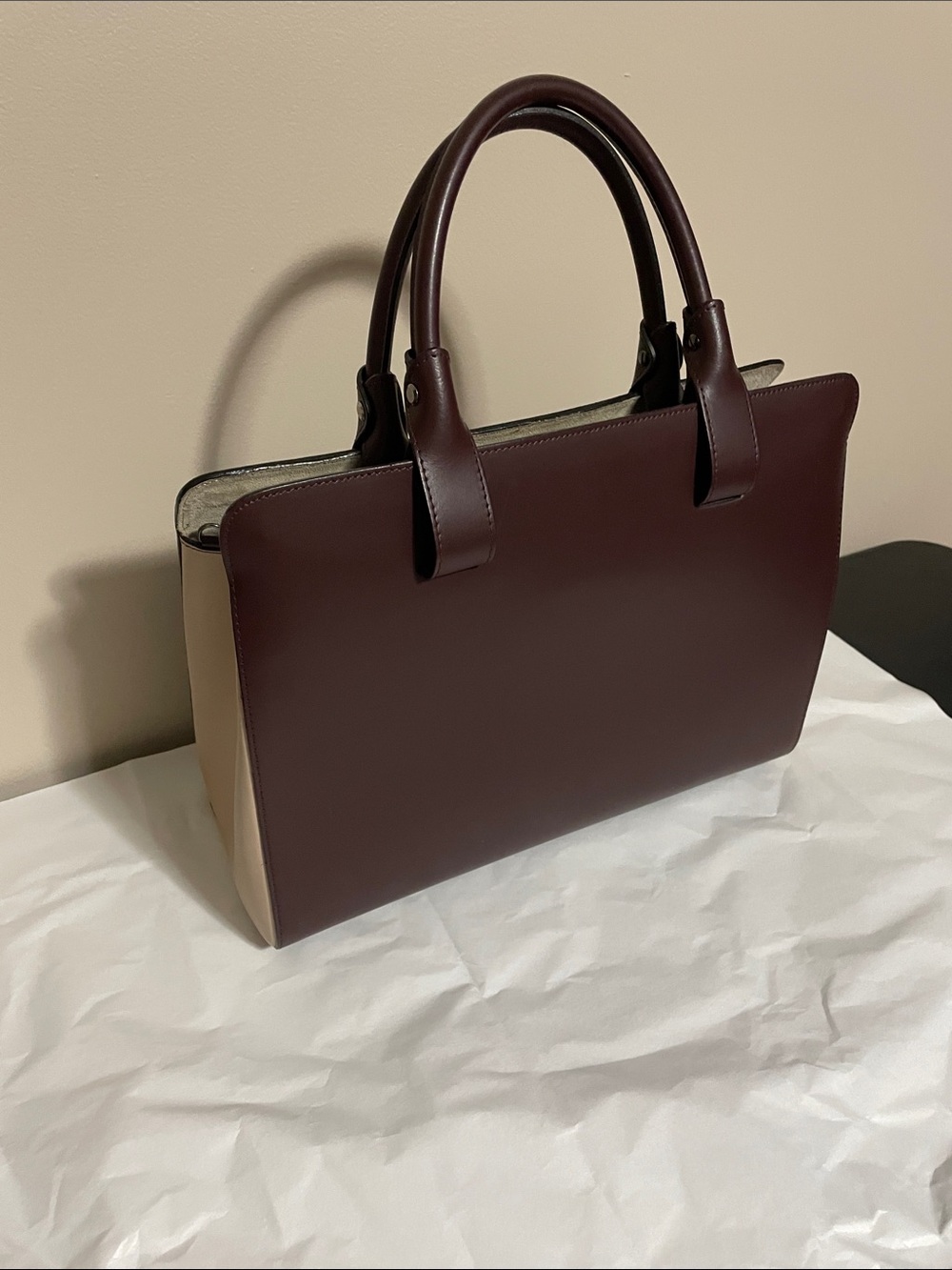 Victoria Napoli Two-Tone Burgundy and Cream Handbag